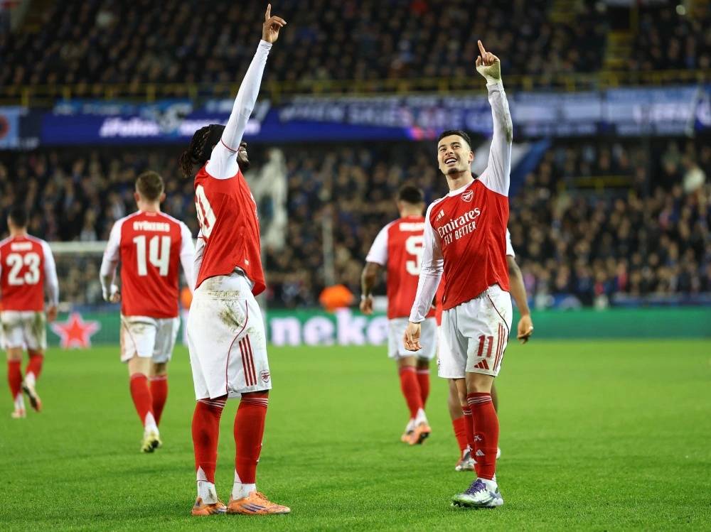 阿森纳欧冠六战全胜领跑积分榜,客场3-0完胜布鲁日